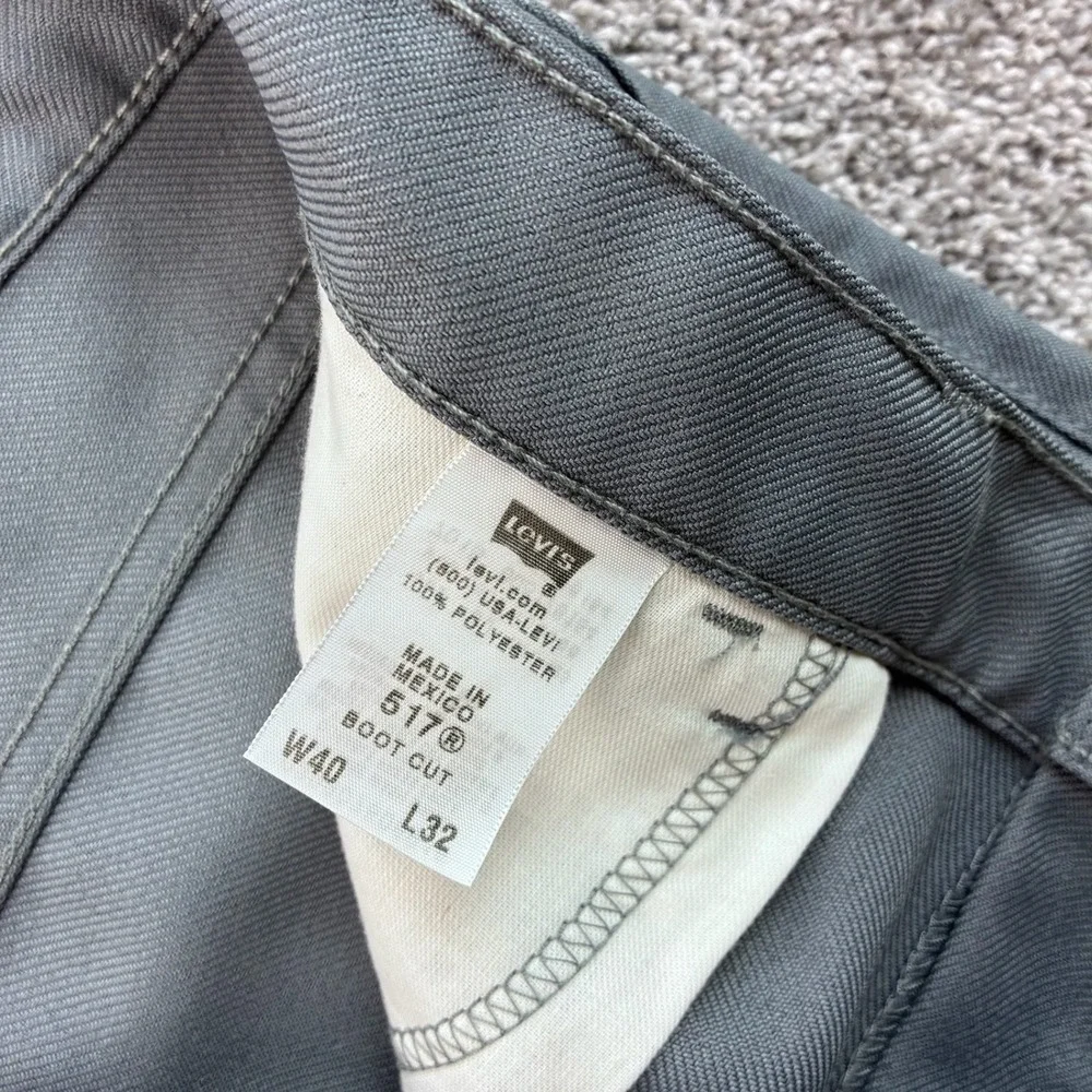 Vintage Y2K Levi's 517 Pants Mens 40x32 Gray Boot Cut Polyester Chino Slacks